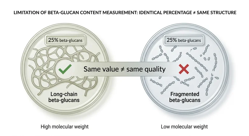 Comparison of beta-glucans with identical measured content but different structural quality