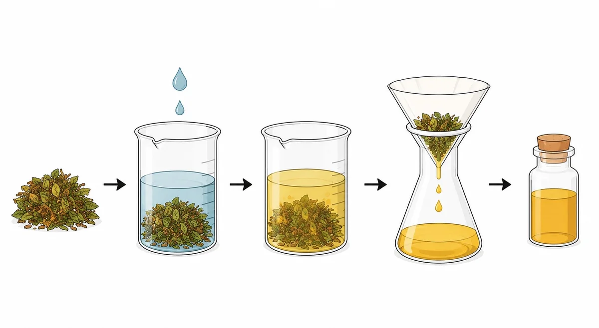 Simplified illustration of the extraction process from raw material to final extract